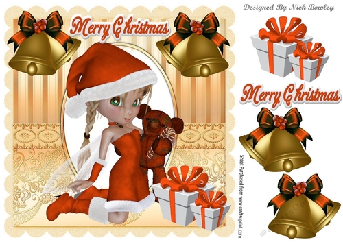 santas little faerie in orange with christmas presents 8x8