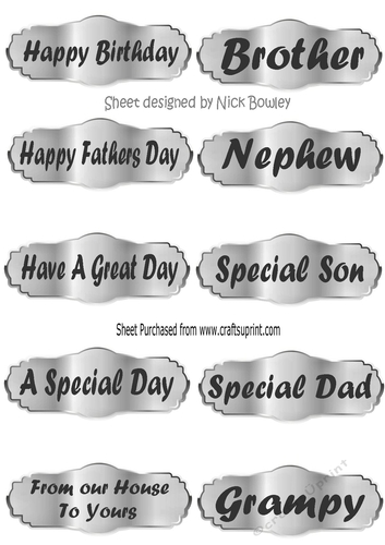 10 Silver  mettalic Tags sentiments (set one)