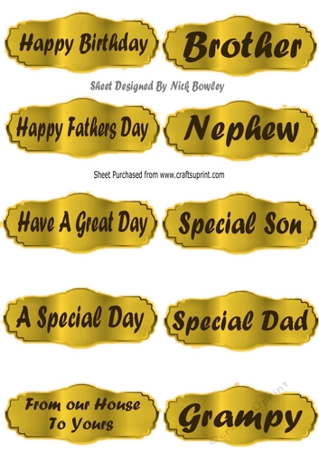10 gold  mettalic Tags sentiments (set two)