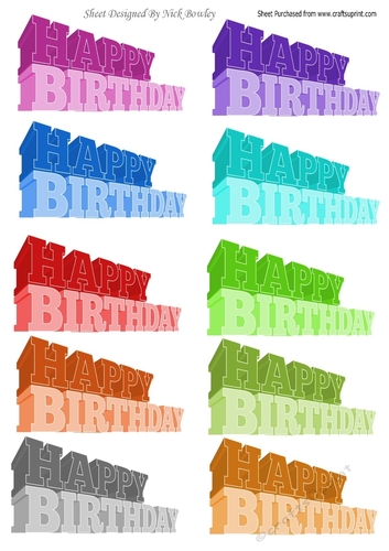 10 funky 3D Coloured birthday tags