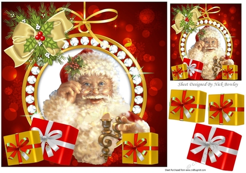 lovely santa with candlestick and presents (red) 8x8