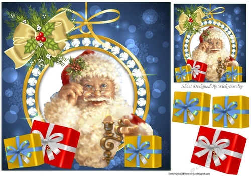 lovely santa with candlestick and presents (blue) 8x8