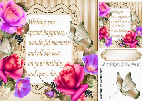 pretty cerise /pink roses & butterflies with verse 8x8