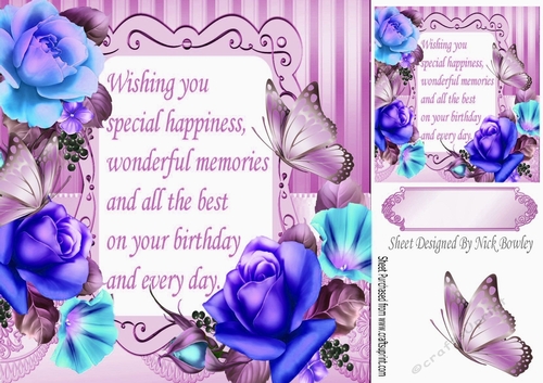 pretty shades of blues and turq roses  & butterflies with verse 8x8