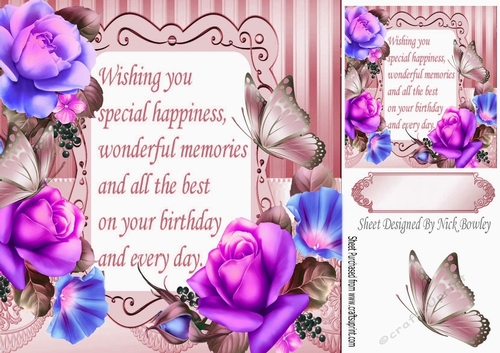 pretty purple/lilac roses & butterflies with verse 8x8