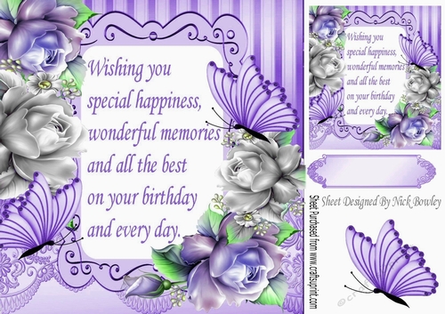 pretty purple & silver roses  & butterflies with verse 8x8