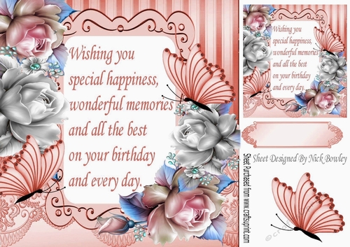 pretty peach & silver roses  & butterflies with verse 8x8
