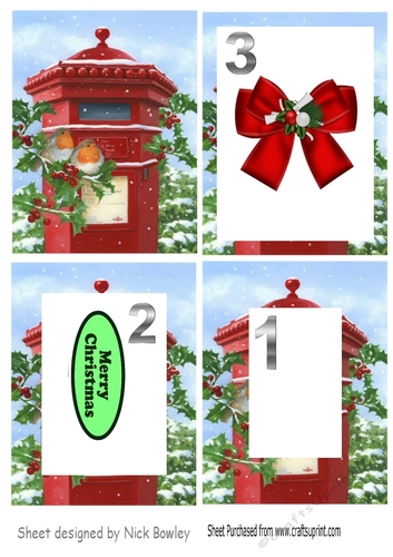 Red letter box with robins with snow & bow tunnel pyramids