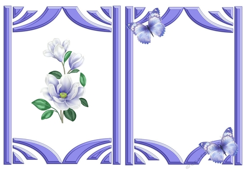 Purple Magnolias with butterflies in retro frame A5 Insert