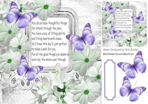 pretty white daisies, flowers and purple butterflies with verse 8x8