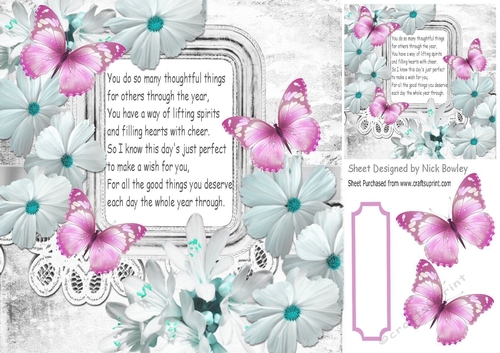 pretty white daisies, flowers and pink butterflies with verse 8x8