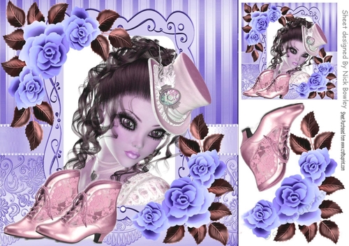 Classy Lady in Hat with purple roses 8x8