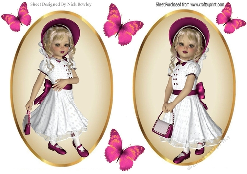 two Lovely Girls in Cerise with butterflies card fronts/toppers