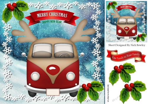 Red Toonie Christmas campervan in the snow 8x8