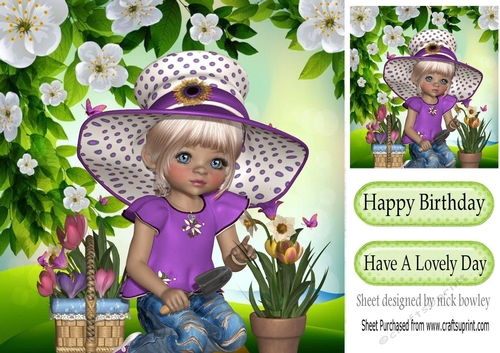 I love pretty flowers and gardening 8x8 (purple)