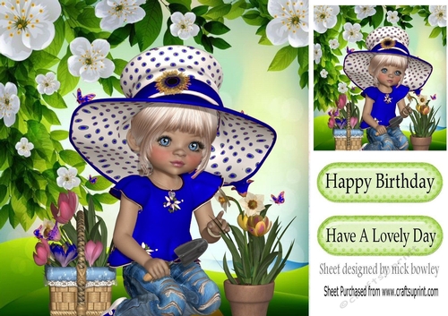 I love pretty flowers and gardening 8x8 (blue)