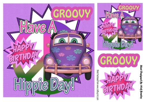 Those were the days! toony hippy Purple Car with flowers