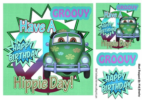 Those were the days! toony hippy green Car with flowers