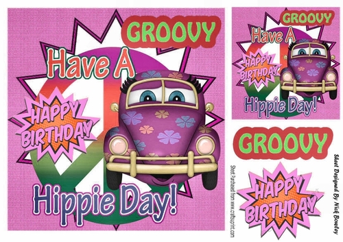 Those were the days!  toony hippy pink Car with flowers