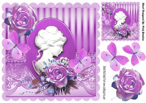 cameo lady with lilac flowers and butterflies 8x8