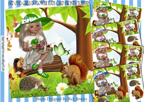 Dont you just love nature! girls sitting on wooden log  with animals card front kit (set one)