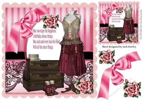 Lovely Steampunk Fashion in lace frame with pink roses 8x8