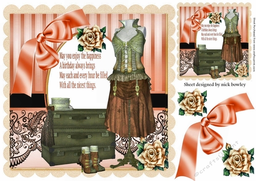 Lovely Steampunk Fashion in lace frame with peach roses 8x8