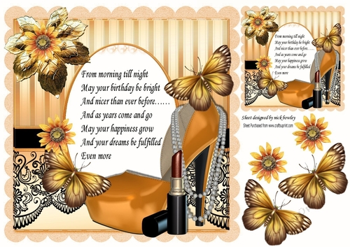 Pretty gold shoe, lipstick and gold accessories & lace with verse 8x8