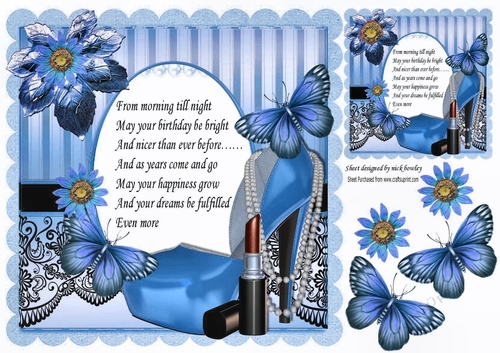 Pretty blue shoe, lipstick and blue accessories & lace with verse 8x8