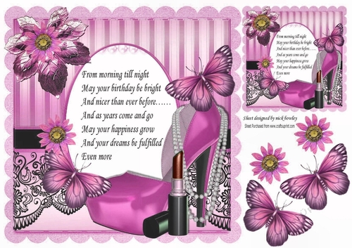 Pretty pink shoe, lipstick and pink accessories & lace with verse 8x8
