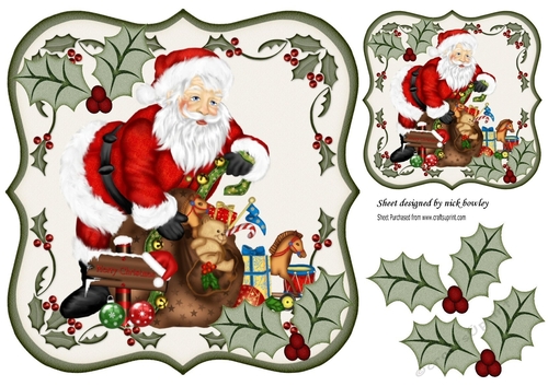 Lovely Jolly Santa in holly frame 8x8