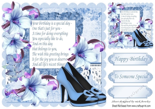 pretty blue shoes with lillies and lace with verse 8x8