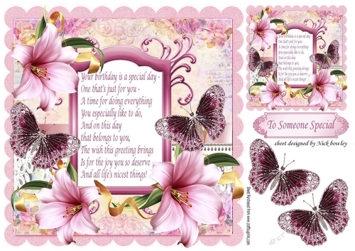 Pretty lilies with pink glitter butterflies with verse 8x8