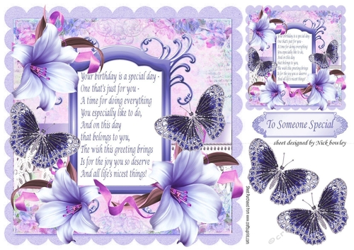 Pretty lilies with purple glitter butterflies with verse 8x8