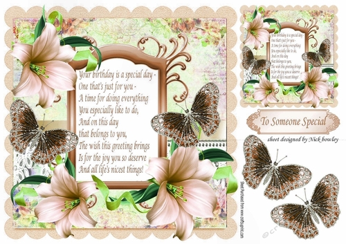 Pretty lilies with peach shades glitter butterflies with verse 8x8