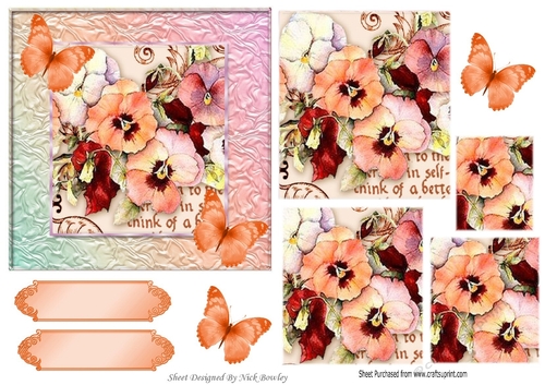 pretty peach pansies with butterflies in ornate frame pyramids
