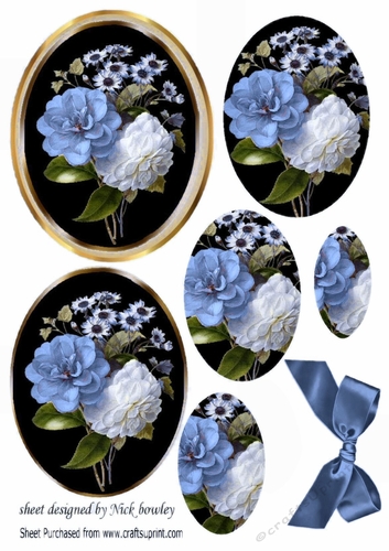 Pretty blue and white wild roses with bow oval pyramids