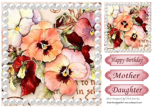  peach painted pansies with pearls 8x8