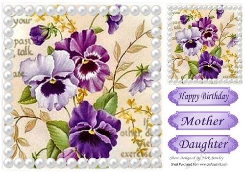 lilac shades painted pansies with pearls 8x8