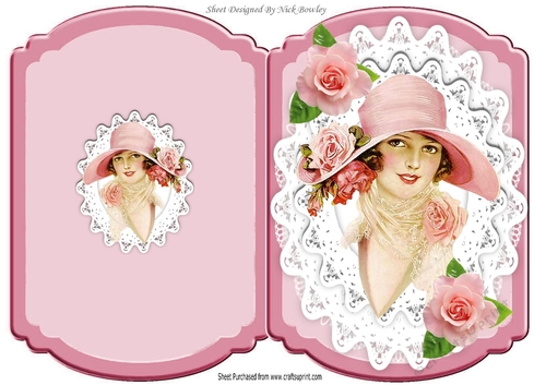 pretty in pink elegant lady with roses bracket cut & fold A5