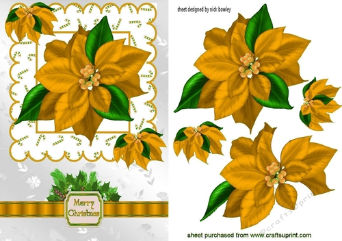 pretty gold poinsettias with bow & holly A5