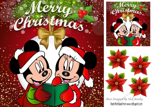 Mr and Mrs Mouse Carol singing with  red santa hats 8x8