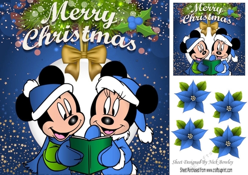 Mr and Mrs Mouse Carol singing with blue santa hats 8x8