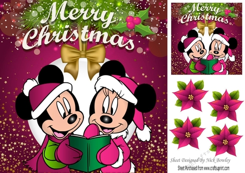 Mr and Mrs Mouse Carol singing with pink santa hats 8x8