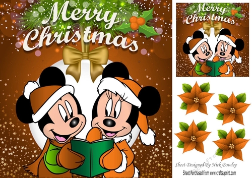 Mr and Mrs Mouse Carol singing with orange santa hats 8x8