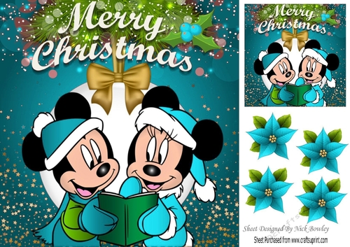 Mr and Mrs Mouse Carol singing with turq santa hats 8x8