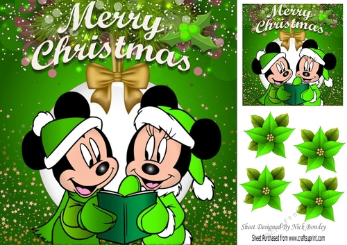 Mr and Mrs Mouse Carol singing with green santa hats 8x8