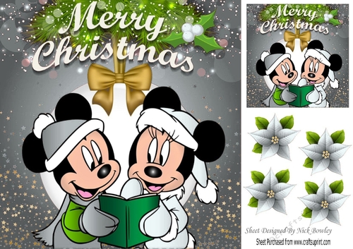Mr and Mrs Mouse Carol singing with silver santa hats 8x8