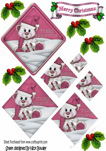 Little polar bear in pink santa hat diamond pyramids