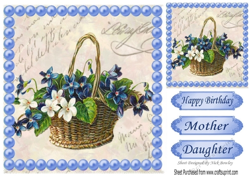 A gift for you! pretty basket of blue/white flowers with pearls 8x8